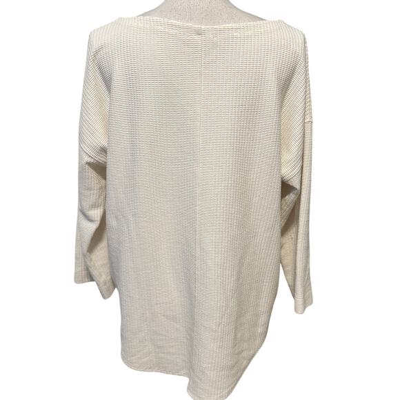 Lilla P Shirttail Hem Boatneck Waffle Top Drop Sleeve Pullover Cream Talc XL - Picture 8 of 9